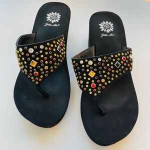 Yellow Box Flip FlopsRhinestone Sparkle Wedge 9